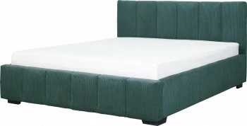 Łóżko tapicerowane 160 Mindy (sztruks zielony) ze stelażem i pojemnikiem
