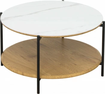 Stolik kawowy Morino (biały marmur/dąb/czarny)