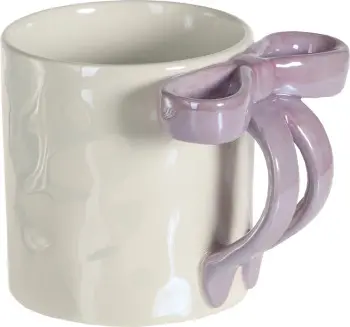 Kubek z kokardką Bella 168 (biały z perłowym połyskiem/jasnofioletowy)